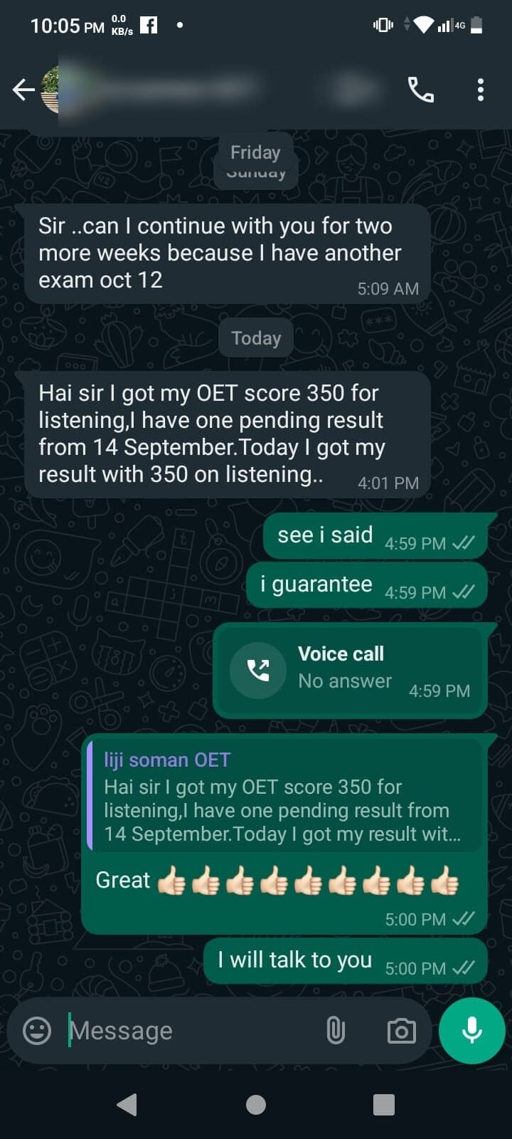 Story 01, after: the same student sharing their passing result