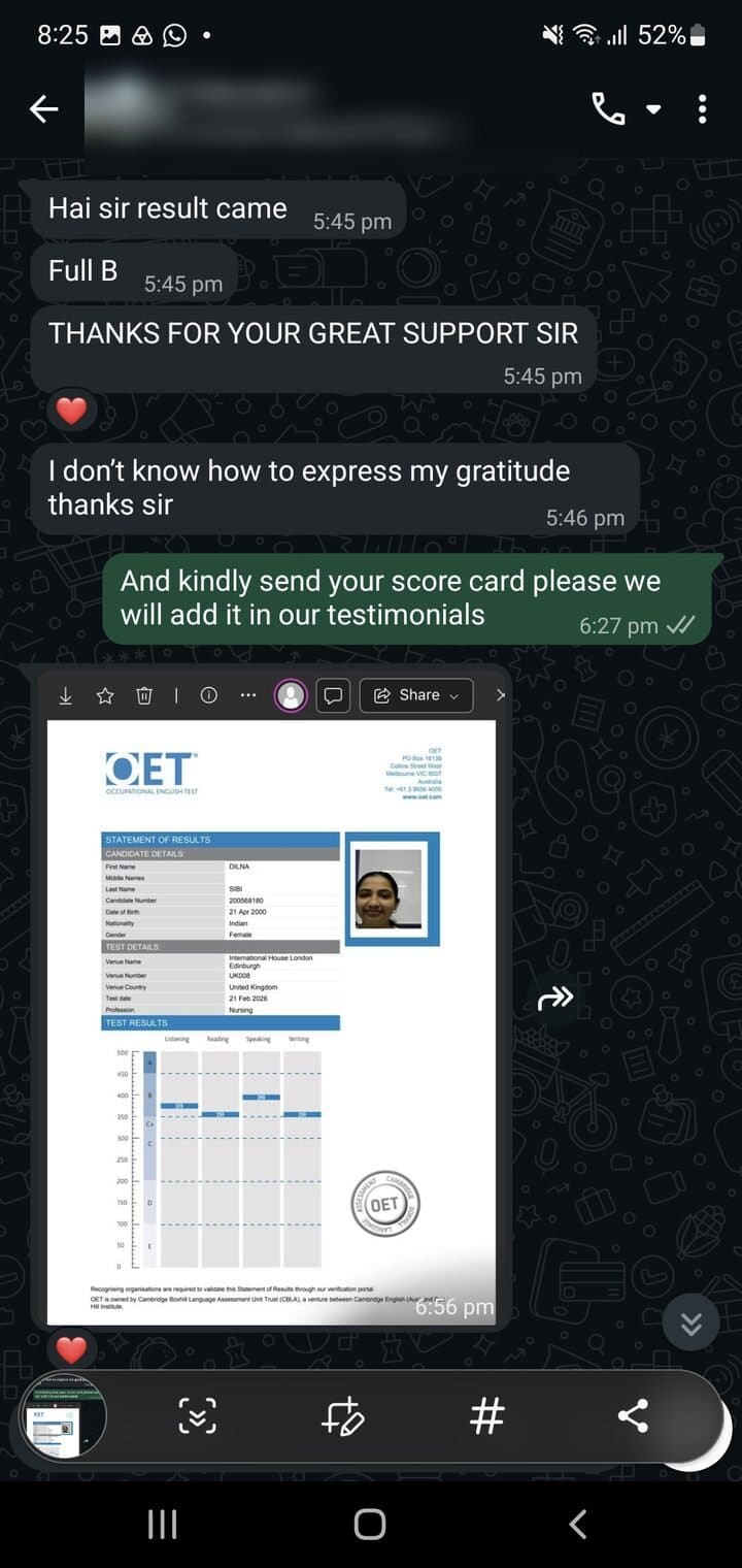Story 07, after: the same student sharing their passing result