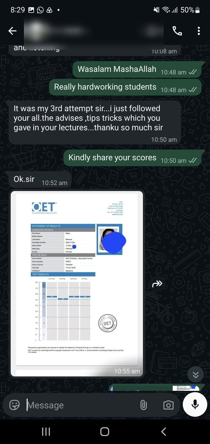 Story 09, after: the same student sharing their passing result