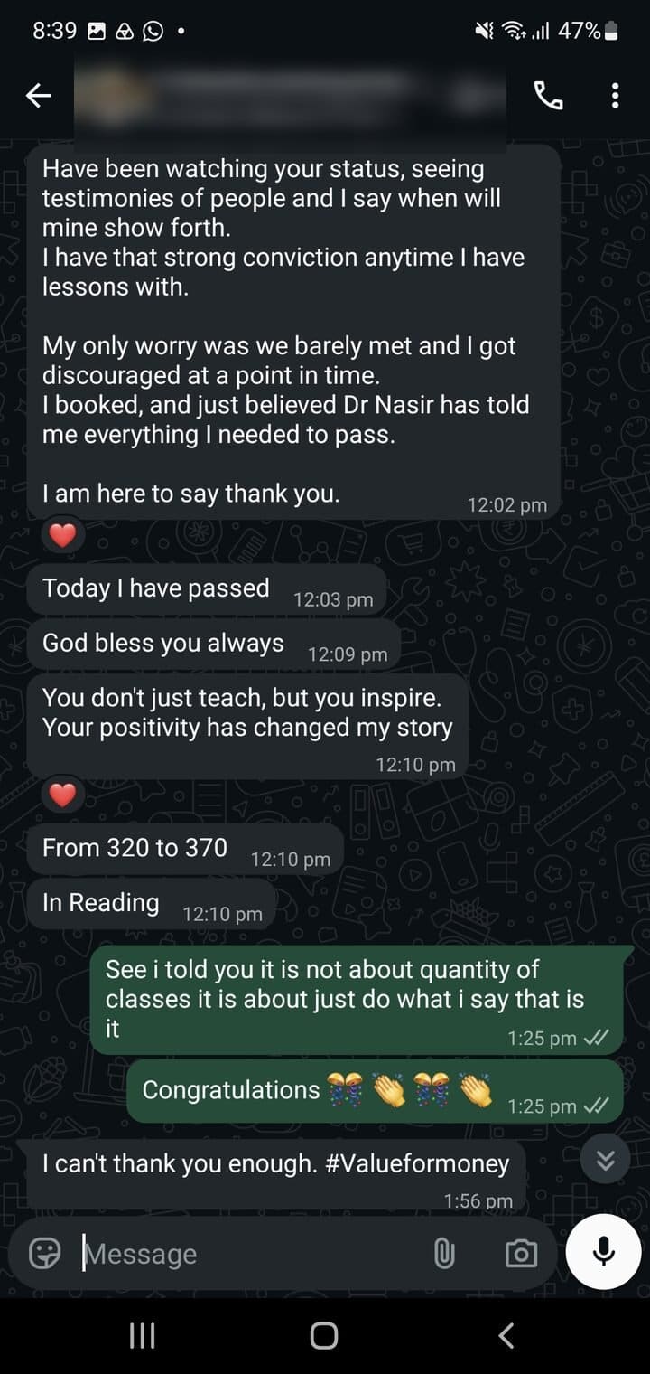 Story 13, after: the same student sharing their passing result
